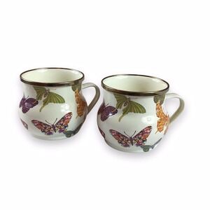 MACKENZIE-CHILDS Enamel BUTTERFLY GARDEN Coffee Mug RETIRED, Set of 2